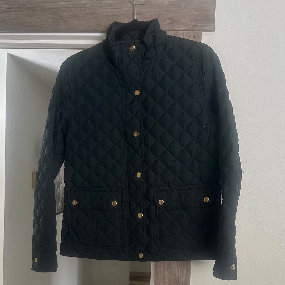 J. Crew Hunter Green Quilted Puffer Jacket with Gold Buttons